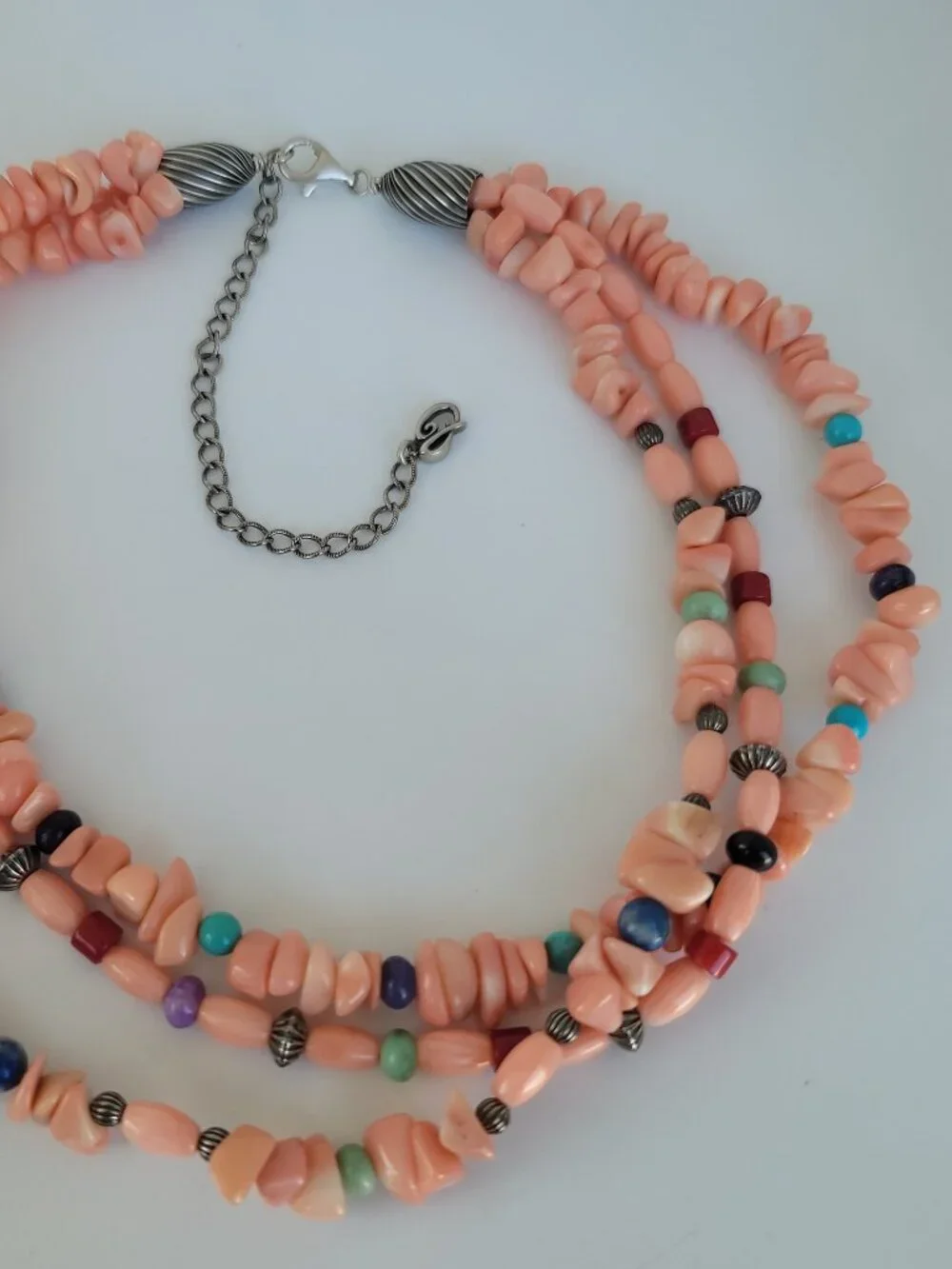 Sterling & Coral Beaded Multi-Strand Necklace